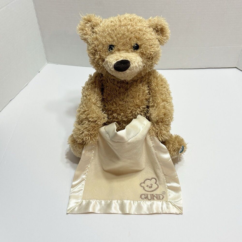 Gund Peek a Boo Teddy Bear Plush Baby Speaks Laughs Hides Face With Blanket